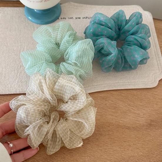Hair Tie for Women, High Elastic Mesh Fabric Hair Rope, Plaid Pattern Lightweight Soft Half-Tied Updo Ponytail Holder, Korean Style Hair Accessory