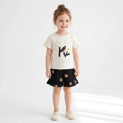 Sommer-Outfit für Mädchen Neuer Stil Für Kleinkinder: Rundhals-T-Shirt mit kurzen Ärmeln und elastischem Bund Zweiteiliges Set