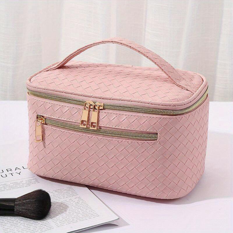 Large Capacity Travel Cosmetics Bag with PU Leather, Portable Makeup Organizer Case