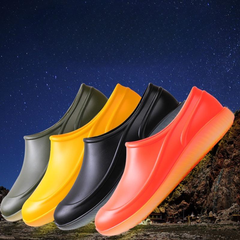 Lover Design Wasserdichte PVC-Halbschuhe Herren Knöchelschuhe Regenstiefel Gummischuhe Einfarbige Fischerstiefel Leuchtende Regenstiefel