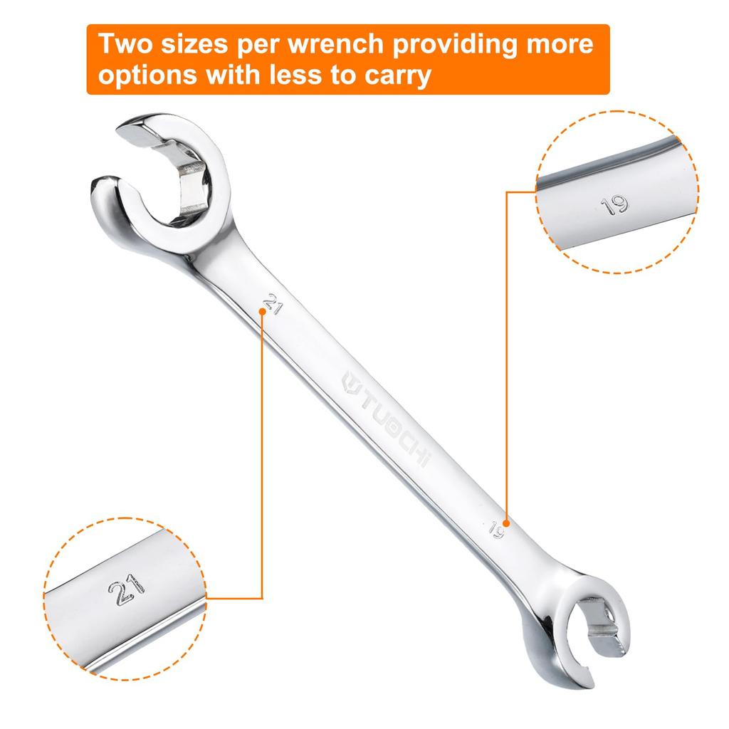 uxcell Flare Nut Metric Wrench 19mm X 21mm Mirror Polished Chrome Plated Auto Repair DIY Metric Wrench CR-V