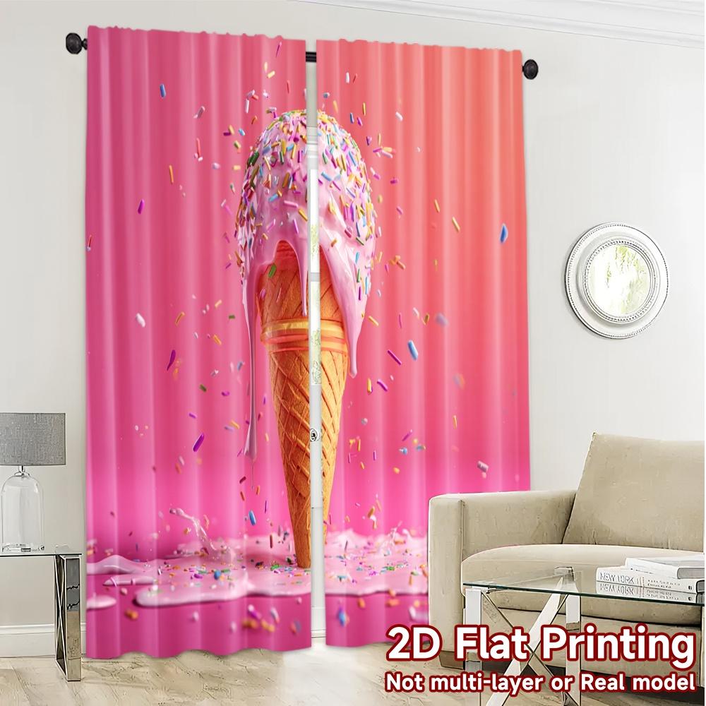 Set Of 2 Flat Printing Curtains Without Rod Icecream Bliss Curtain Yarn Room Decor Ldeal Modern Made Polyester
