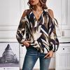 Elegant Long-sleeved V-neck Zipper Women’s T-shirts