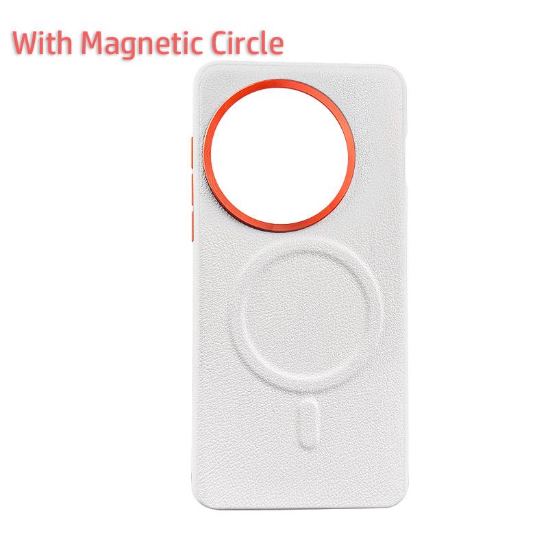Leather Case For OnePlus Ace 5 Pro 13R Magsafe Metal Alloy Raised Lens Frame Protection Anti-slip Grip Plain Vegan Leather Cover