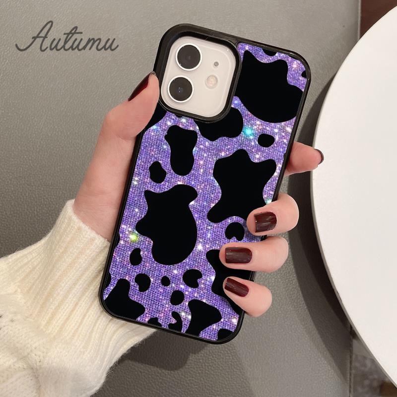 Floral Cow Phone Case for iPhone 11 12 13 14 Pro Max Mini X XR XS SE 2020 5 6S 7 8 Plus Samsung Galaxy S21 S22 Cover Shell