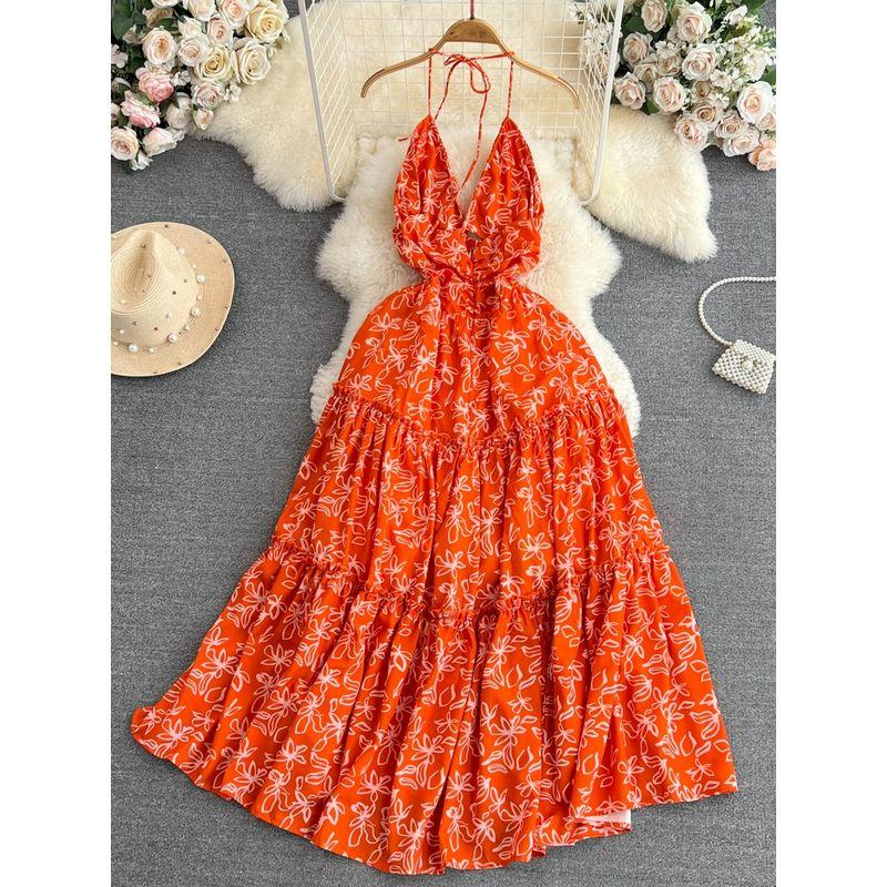 French Style First Date Open Back A- Line Beach Dress for Seaside Holiday