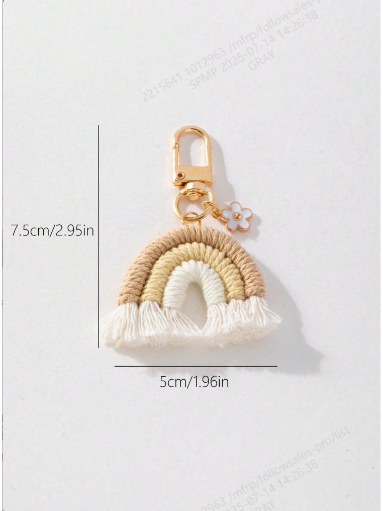 Handmade Rainbow Knit Keychain Pendant - Fashionable Woven Accessory