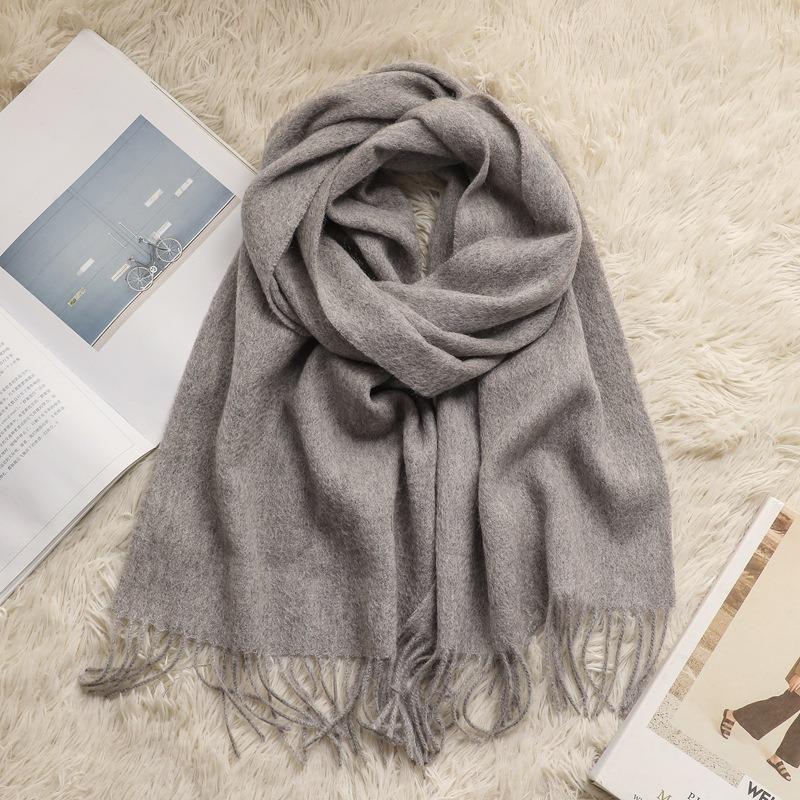 Autumn and Winter New 100% Pure Cashmere Small Scarf Women's Premium Water Ripple Fringed Scarf Versatile Solid Color Scarf