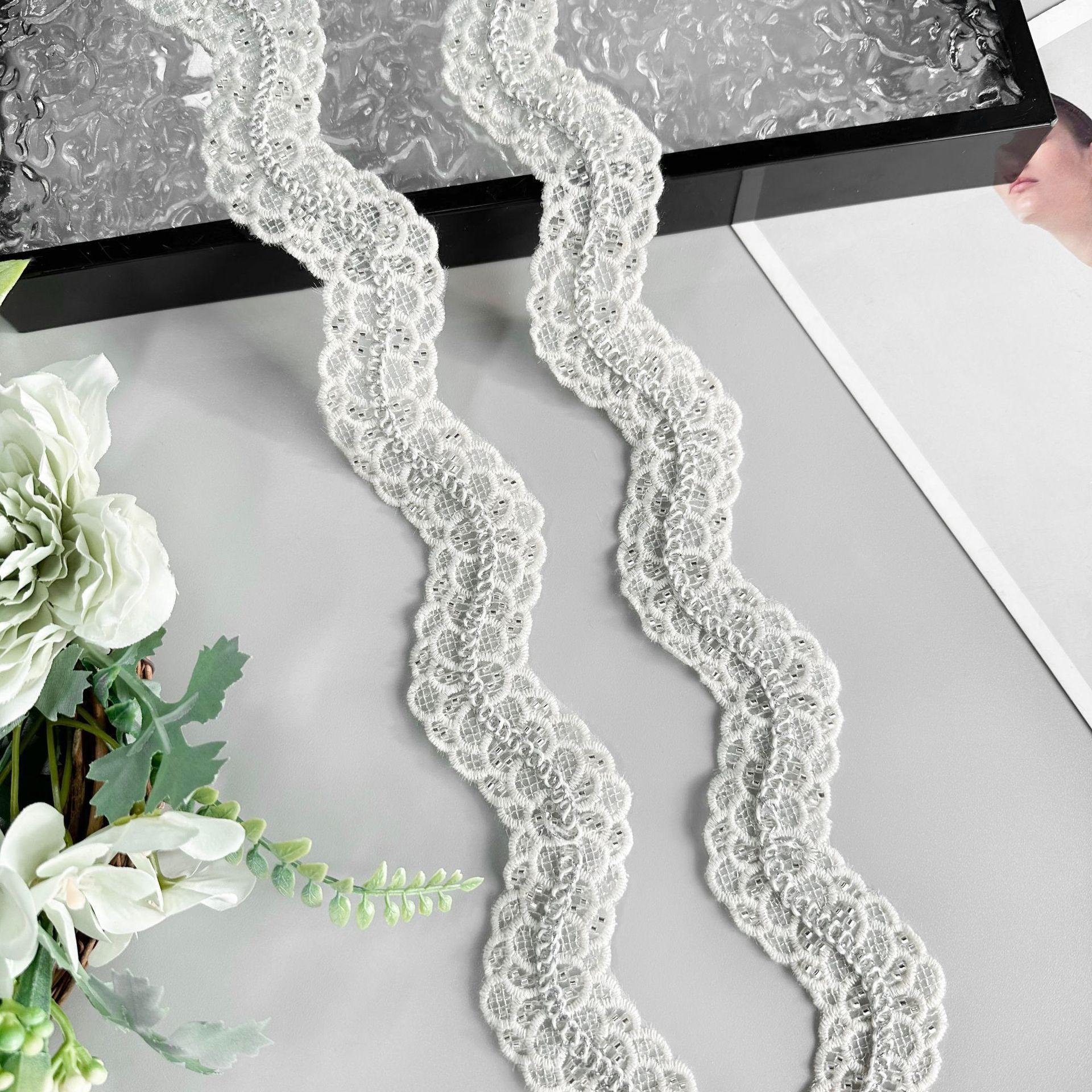 

3.5Cm Wave Bead Embroidery Strand Decoration Barcode Clothing Dress Home Luggage Lace Accessories T3191 silver one size