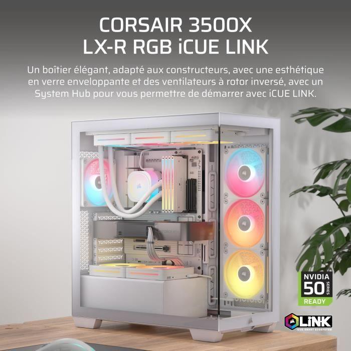Boitier PC - CORSAIR - 3500X LXR LINK Tempered Glass Mid-Tower - 3 ventilateurs RGB a rotor inversé - Blanc
