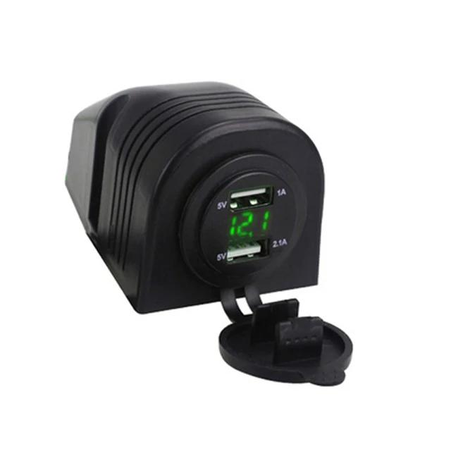 Waterproof Dual USB 3.1A Voltmeter Car Charger Dustproof with Tent Base for Car Truck Motorcycle Boat ATV Accessories