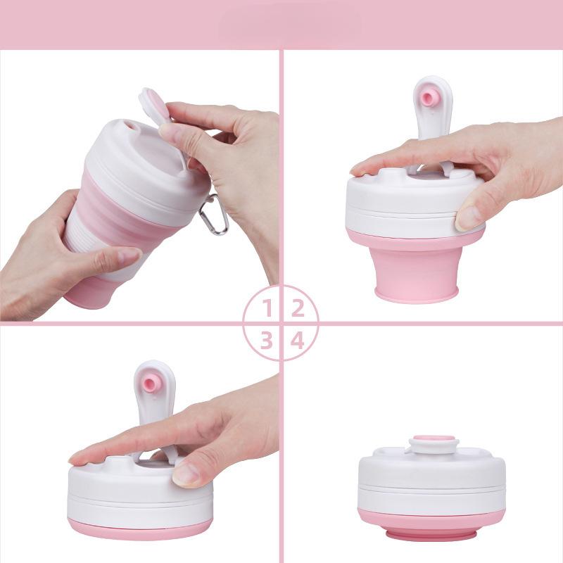Nueva Taza Plegable de Gel de Sílice Taza de Café Plegable con Pajita Mosquetón con Botón de Escalada