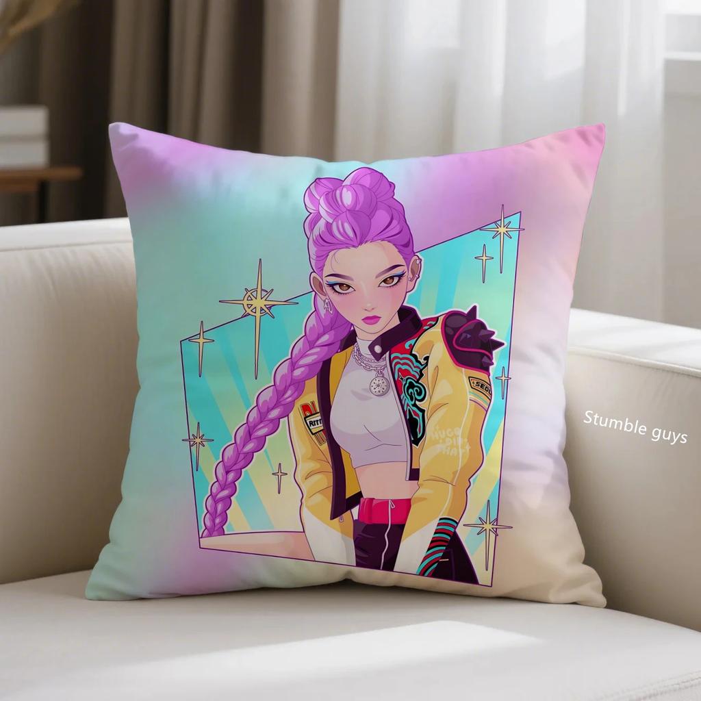 Kpop Demon Hunters Anime Cushion Cover Sofa Pillowcase Home