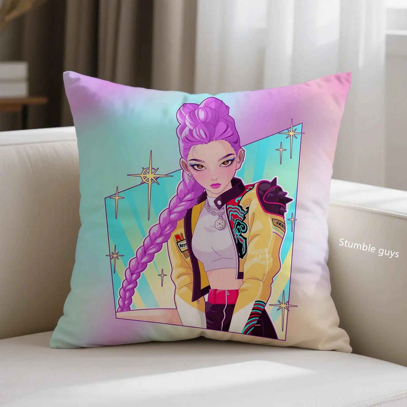 

Kpop Demon Hunters Anime Cushion Cover Sofa Pillowcase Home 18x18Inch