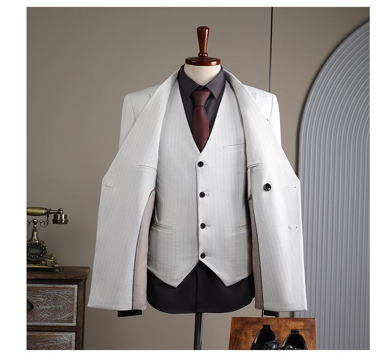 Men's High-End Double-Breasted Striped Slim-Fit Wedding & Business Suit Set