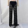 Hot Season Sexy and Versatile Lace Perspective High Waist Long-cut Straight-leg Pants for Women