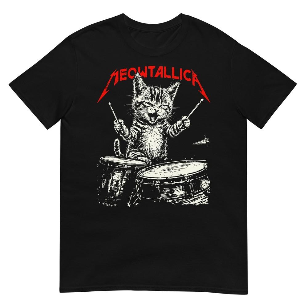 Rock On Vintage Schlagzeuger Katze 80er Band Stil T-Shirt