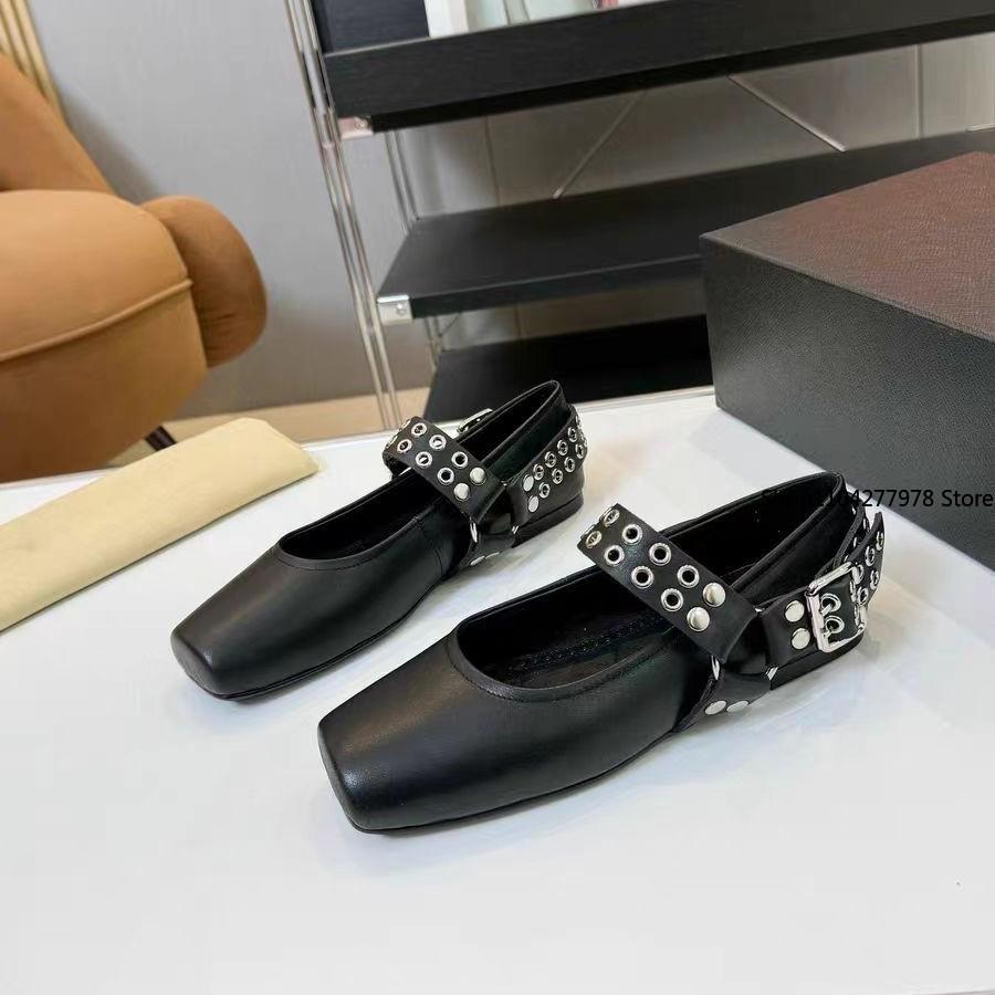 Fashion Female Footwear Round Toes Luxury Women Flats Mary Janes Shoes Allow Fashion Buckle Strap Ladies Ballet Rivets Flats Shoes