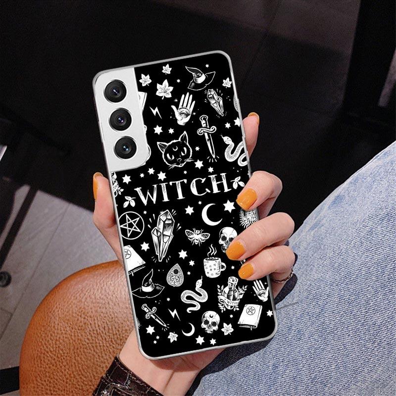 Pink Cat Skull Sorceress Witch Phone Case For Samsung Galaxy S24 S25 Edge S26 Ultra S23 S22 S21 Plus S20 FE + Personalized Print