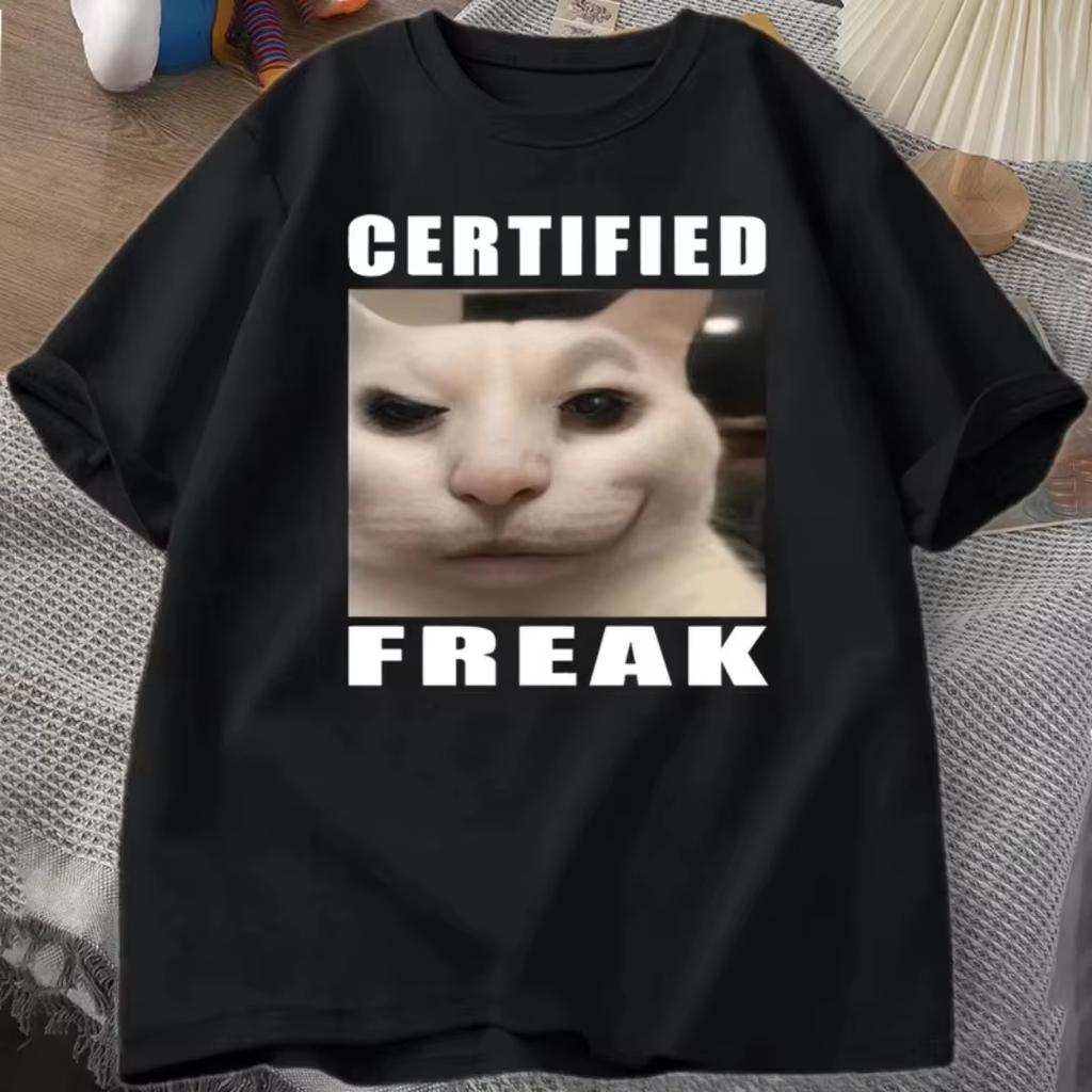 Certified Freak Cat Meme T-Shirt Short Sleeve Match My Freak Hard Tee Casual O Neck Printed T-Shirt Cat Lover Tee Shirt Unisex