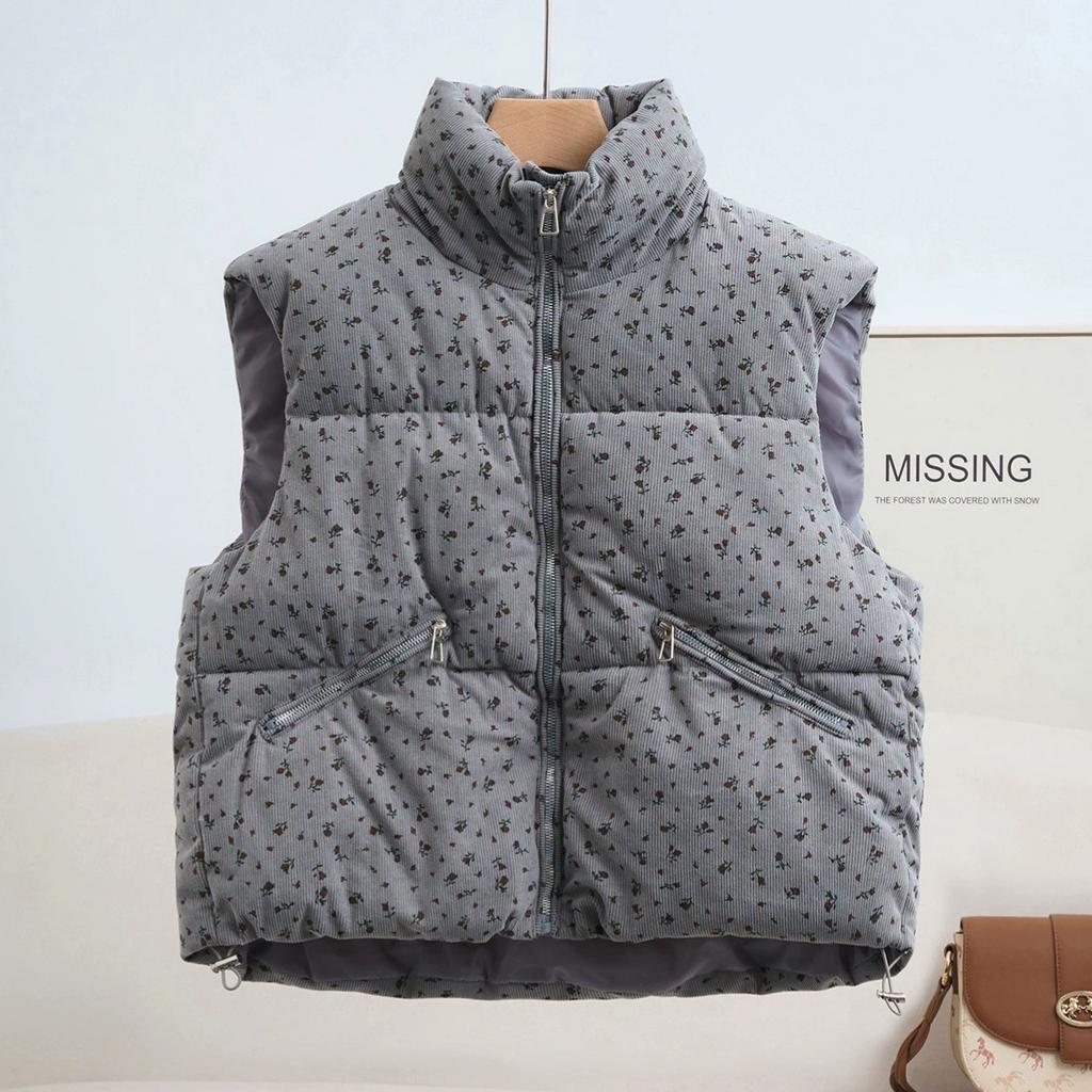 Design sense small floral vest women's short autumn and winter new sleeveless vest women's vest jacket