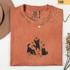 Black Cats Autumn Leaves Embroidered Comfort Colors Shirt | Cottagecore Fall Cat Tee