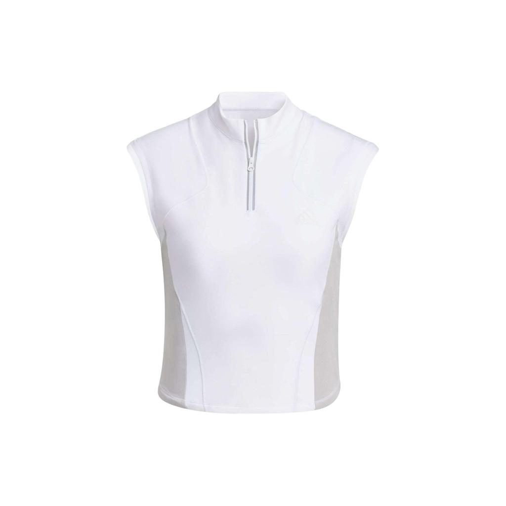 Adidas Sleeveless Zip-Up T-Shirt Striped Quick-Dry Sports Casual Women Tops White JJ1593