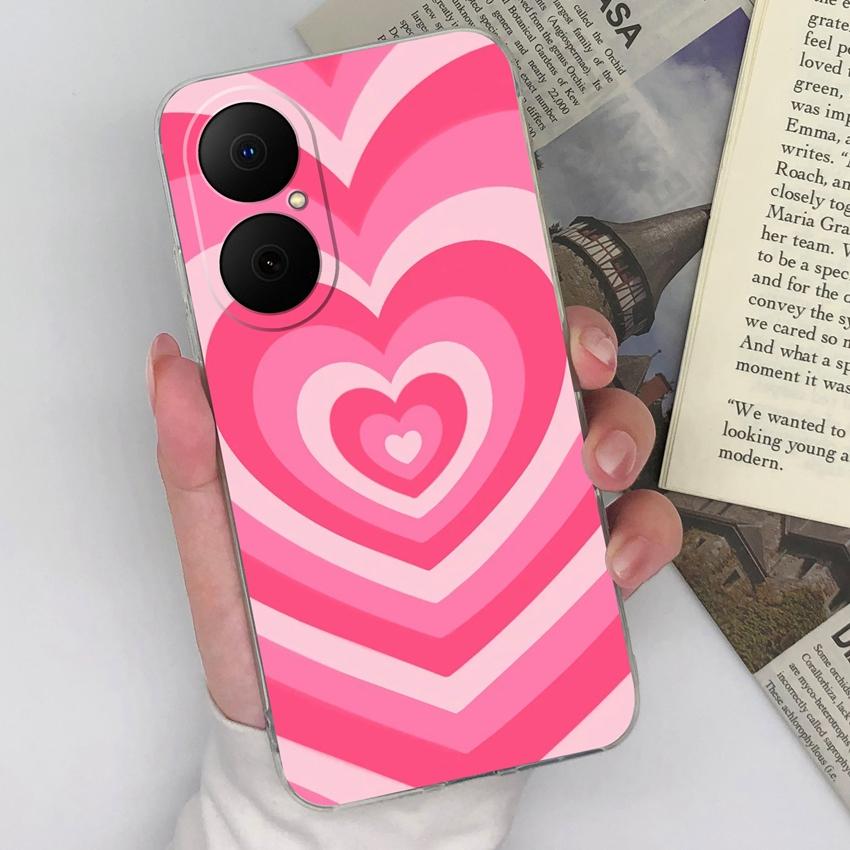 For Huawei Enjoy 80 70x P40 P50 Y5 Y6 Y8p Phone Case Colorful Love Heart Patterns Square Transparent Silicone Dustproof Shell For Huawei Bumper Covers