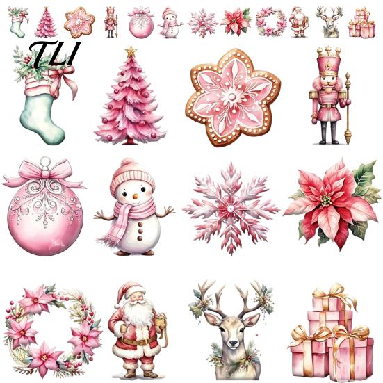Christmas Souvenir Gifts 12/24/36Pcs Pink Wooden Ornaments Set, Snowman Santa Hanging Home Decor Decors, Xtmas Hanigings with Ropes for Tree