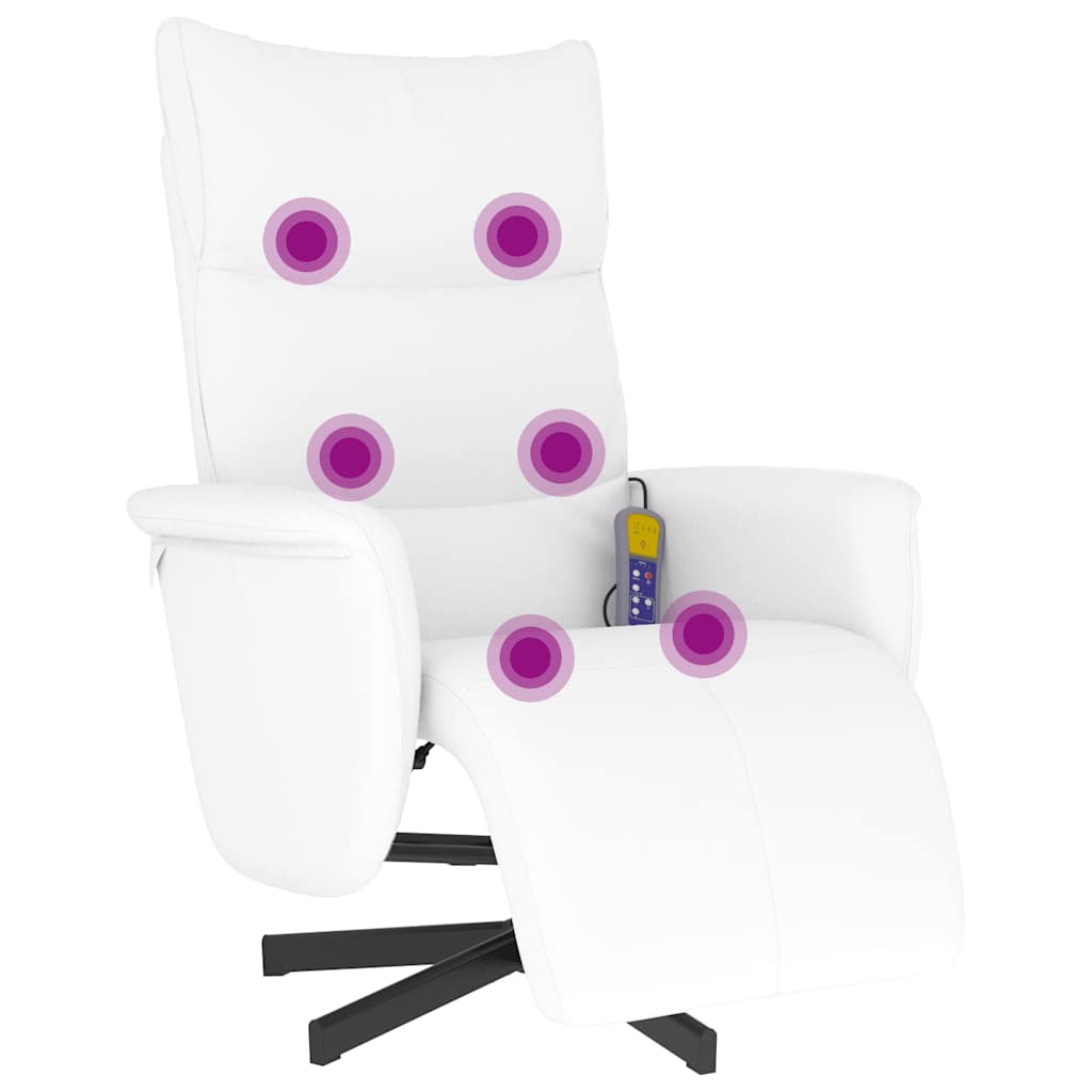Massage Chair with Footrest White Faux Leather