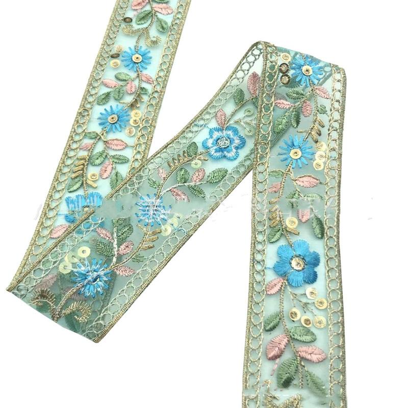 1 Yards Lace Trim Ribbon Ethnic Clothing Embroidery Sequin Fabric Webbing Accessories