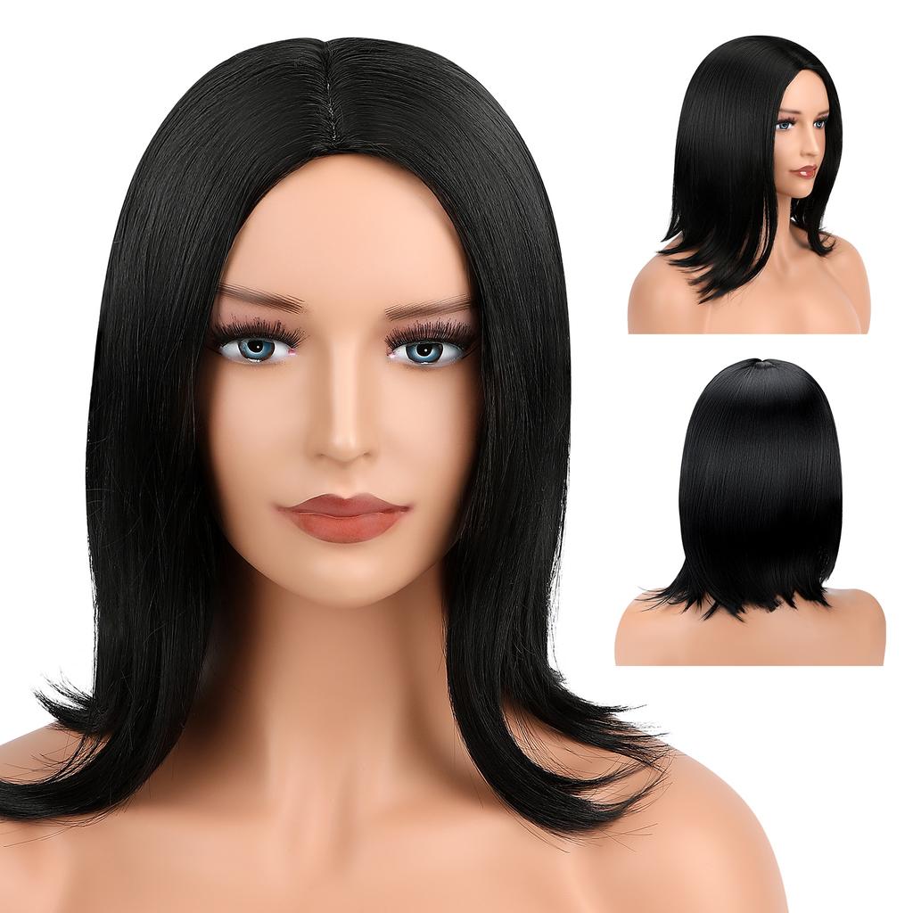 Women Black Short Straight Wig Straight Knotless Light-weighted Wig for Girls Daily Use Hair Styling