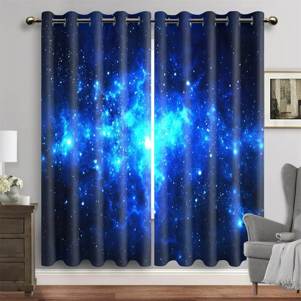 3D Purple Blue Galaxy Space Universe Stars Starry Window Curtains For Living Room Kids Bedroom Bathroom Kicthen Door Home Decor2