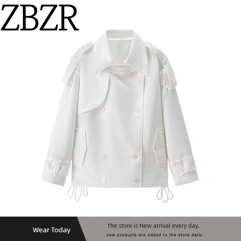 Za Export New Arrival Women's Clothing ZR Fashion Style Fashion All-Match Casual Lapel Double Breasted Short Trench Coat