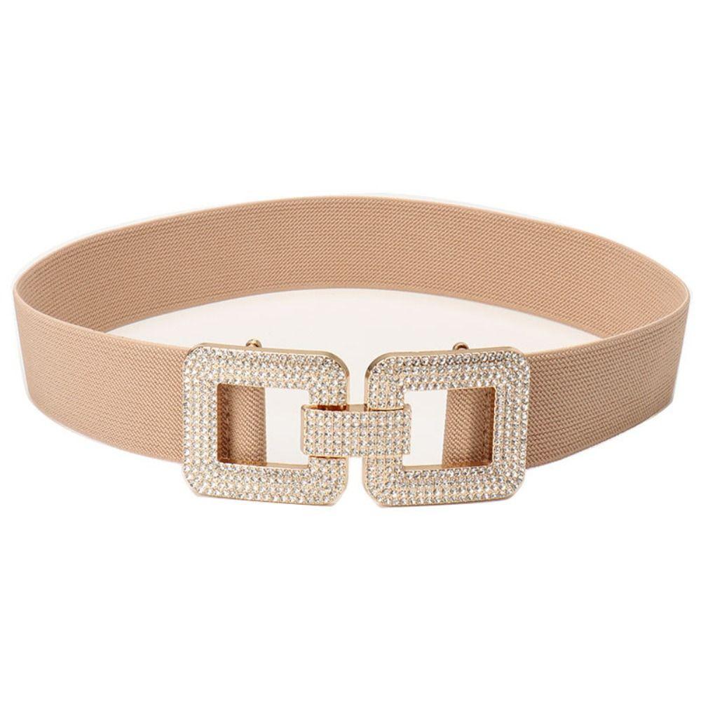 Solid Color Stretch Waistband Rhinestone Buckle Waist Belts Waist Strap  Clothing Decoration