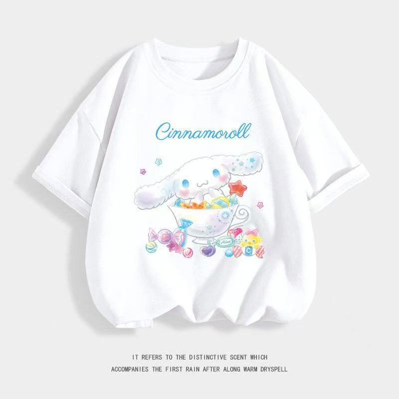 

Sanrios 2026 Summer New Design Cinnamoroll Graffiti Cartoon Print Pure Cotton Breathable Childrens ShortSleeved TShirt S