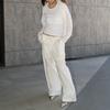 Women White Linen Blend Wide Leg Pants Drawstring Elastic Waist Loose Straight Casual Trousers