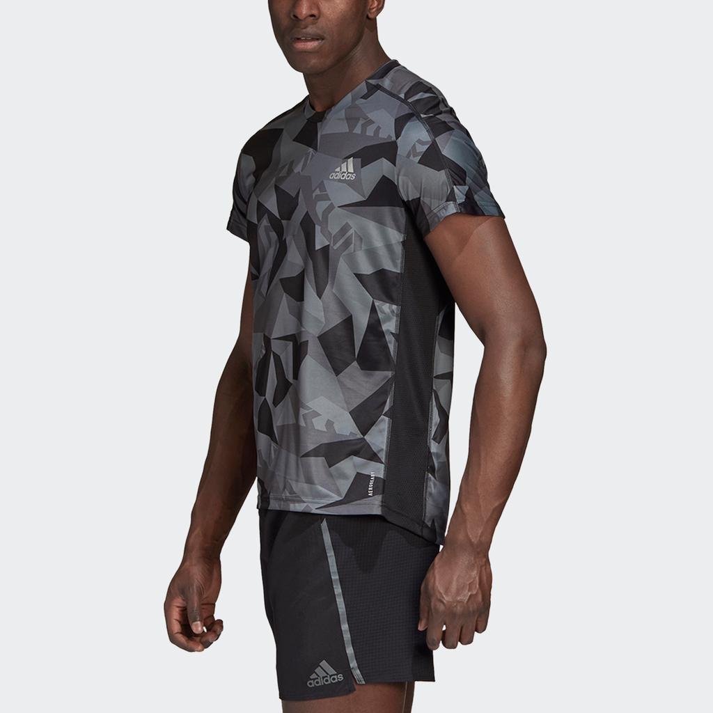 Adidas Own The Run Tee Camouflage Print Quick-Dry Training Running Short Sleeve T-Shirt Men Tops Gray GK8161