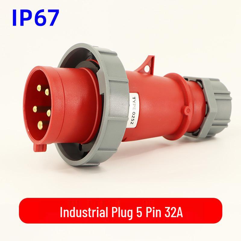 Waterproof 3-core 4-pin 5-hole Male-Female Aviation Plug Socket, Three-Phase Electrical Connector, 16A/32A, IP67.