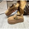 Women's Platform Thick Bottom Shoes Spring Autumn New Style Slip-On Wedge Casual Single Shoes Retro Street PU Leather Loafers