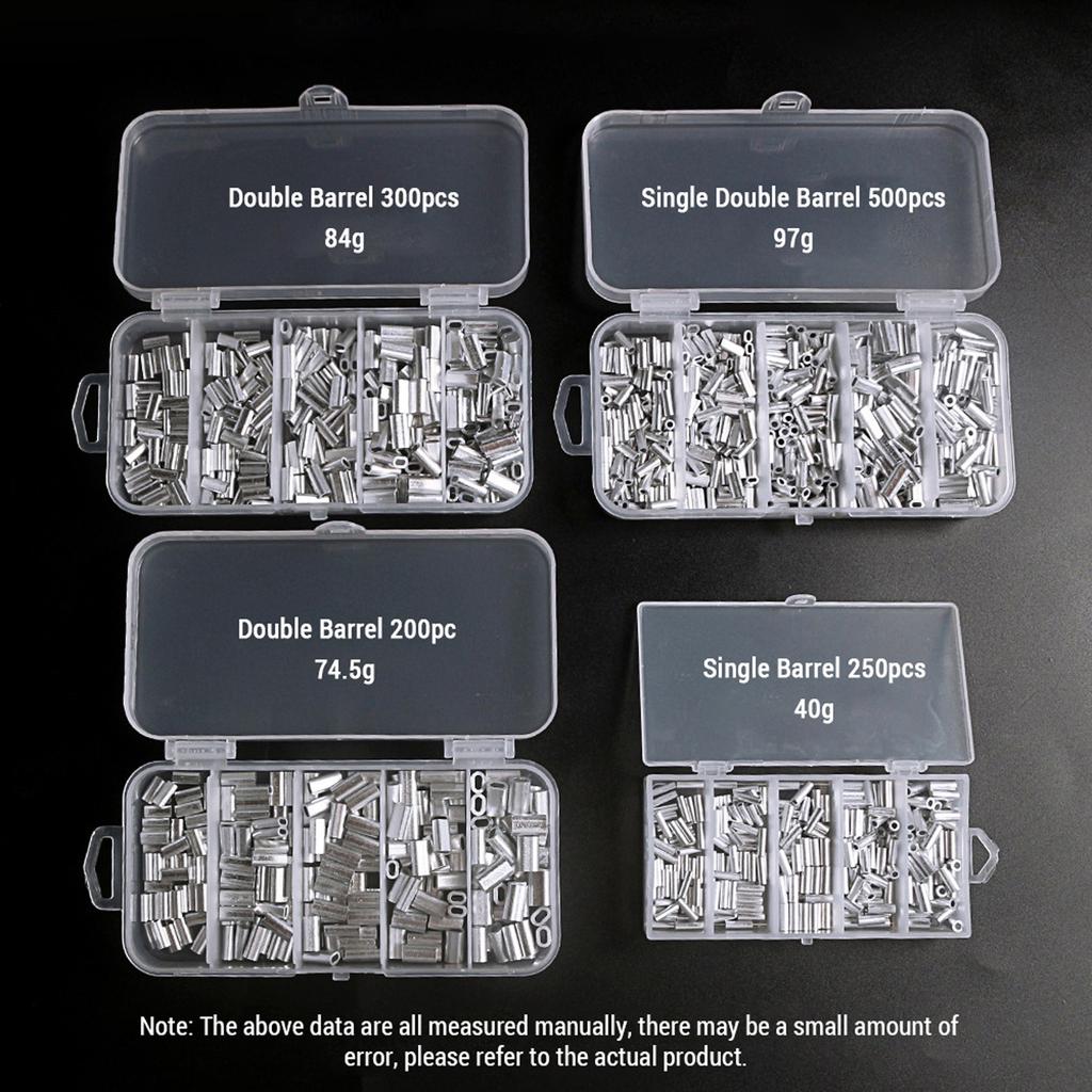 500pcs Aluminum Crimp Sleeves Connector Kit 5 Sizes Single Double Barrel Crimp Sleeves for Fishing Line