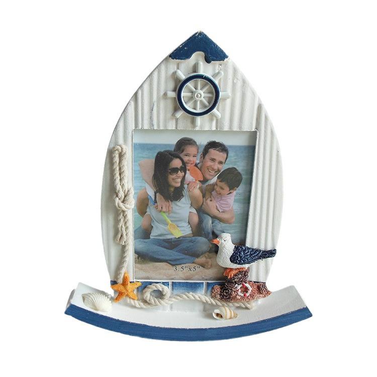Mediterranean Wooden Sailboat Photo Frame and Decor for Children's Room