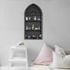 Wall Display Shelf Wood Church Window Design Stones Holder Black Wooden Shelf For Wall For Office Gothic Room Decoration