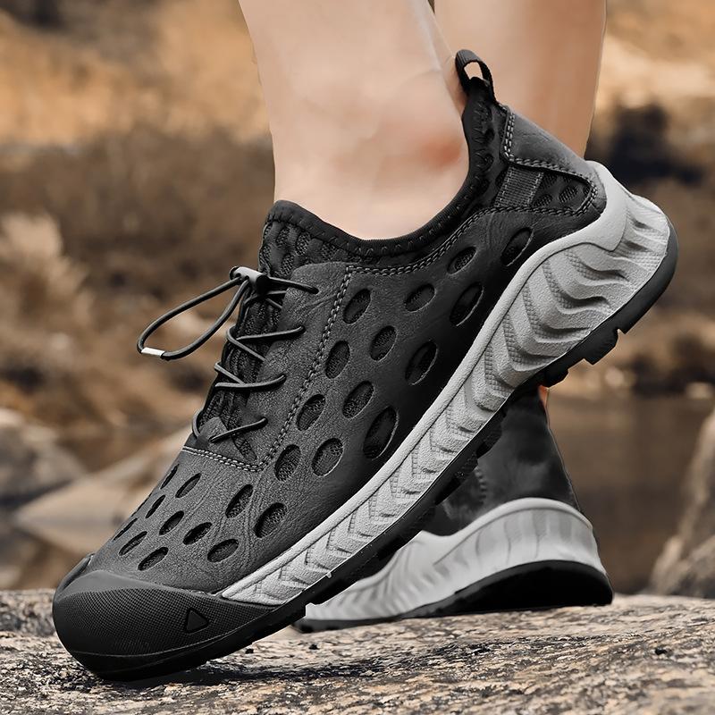 

Hole shoes men s 2025 new summer breathable mesh shoes one pedal hollow soft sole bag head non-slip casual sandals 38