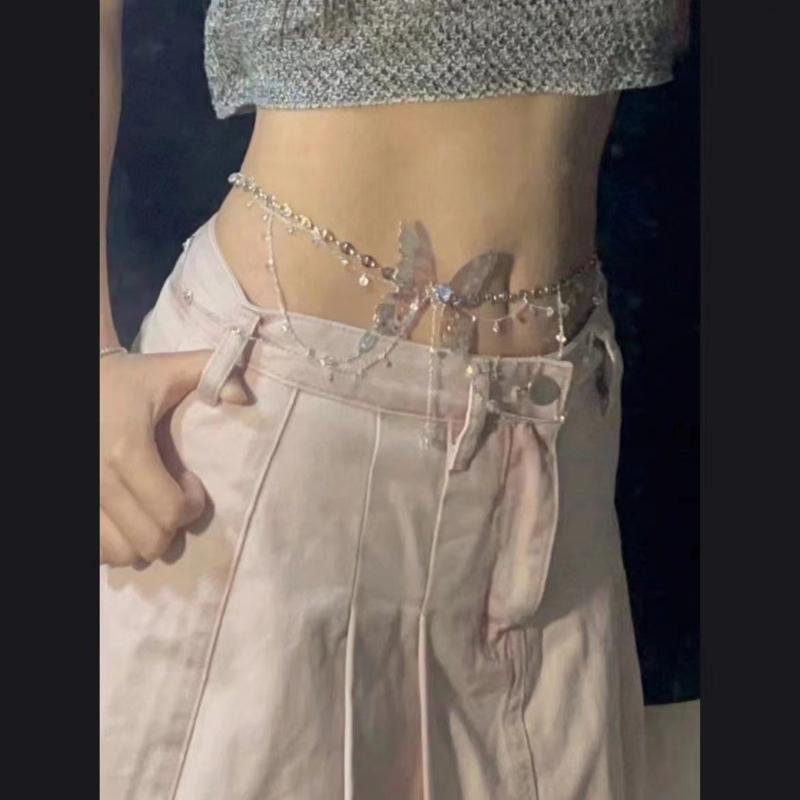 Bijuterii cu lanț în talie cu ciucuri fluture Bijuterii frumoase pentru lanț în talie cu pandantiv fluture pentru femei cu detaliu de ciucuri