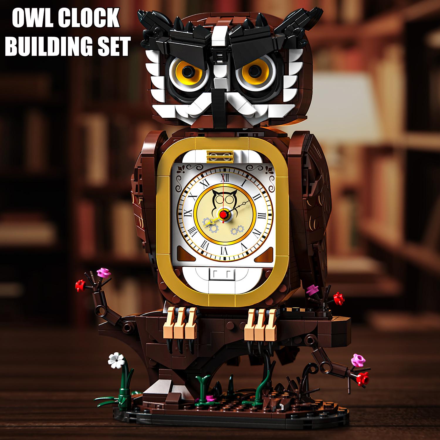 Professional Fishing Unisex Kids 964Pcs Owl Clock Building Blocks Toys Model Owl Clock Assemble Puzzle Bricks Toy Sets For Kid Desktop Ornament Gifts