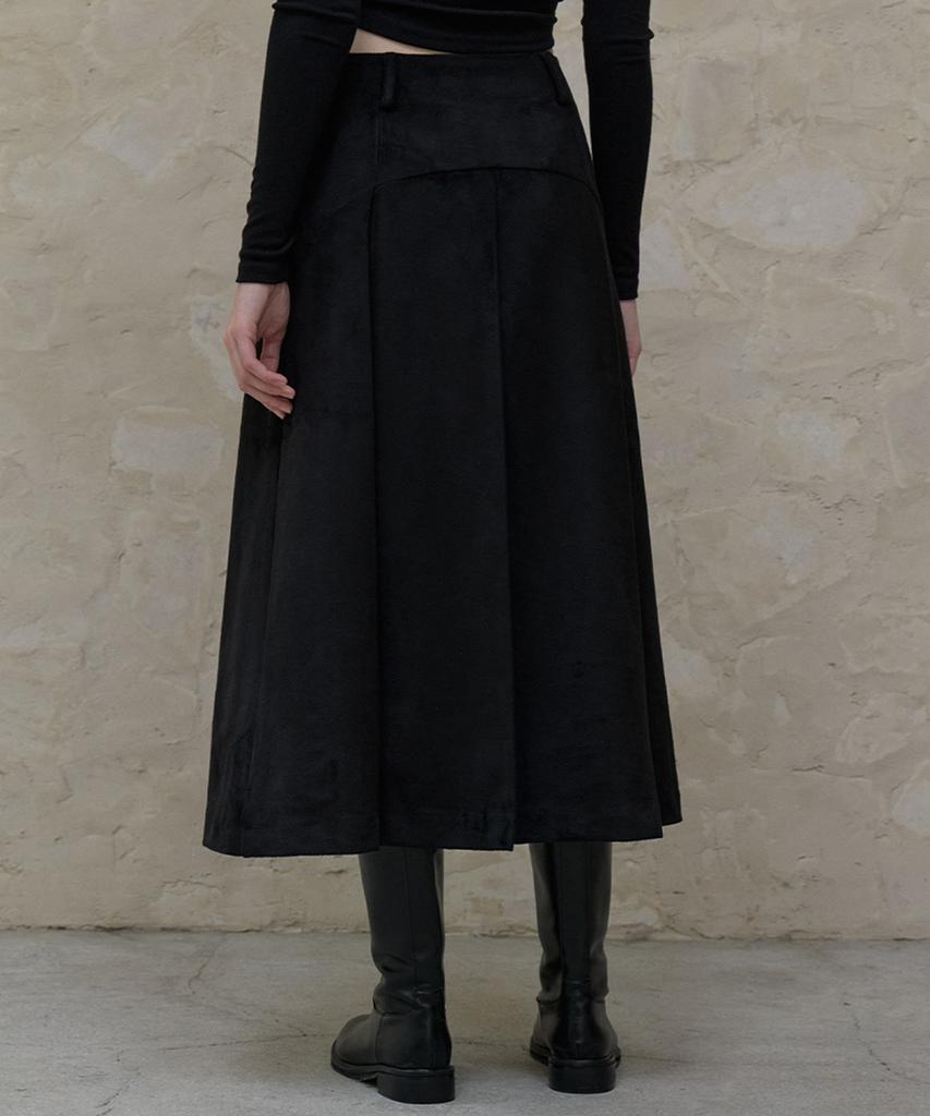 Itove Seoul Suede Long Pleated Skirt Black