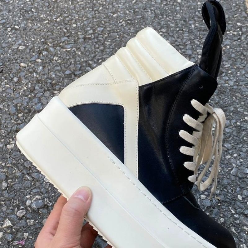 ~ High-top shoes soft leather inverted triangular thick-soled heightening shoes autumn new women's sports board shoes