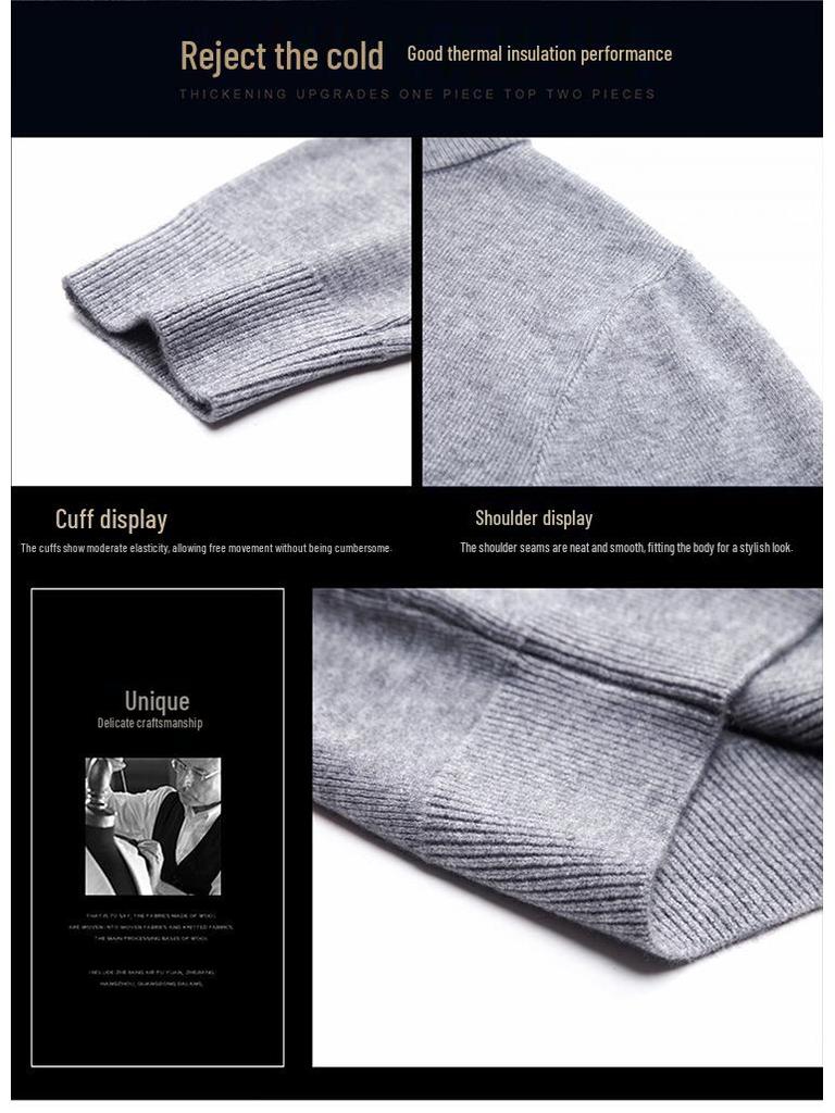 Men's Autumn Winter Round Neck Semi-High Neck Sweater - Middle-Aged & Young Knitted Base Layer Shirt