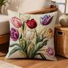 Federa per Cuscino Decorativo Stampa Floreale Tulipano Effetto 2D, Stile Ricamo Finto, per Soggiorno Camera da Letto Divano